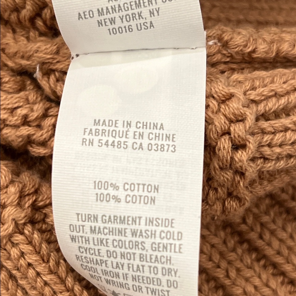 Aerie NWT Oversized Open Knit Polo‎ Sweater in Tan 100% Cotton Size Small - Picture 8 of 9